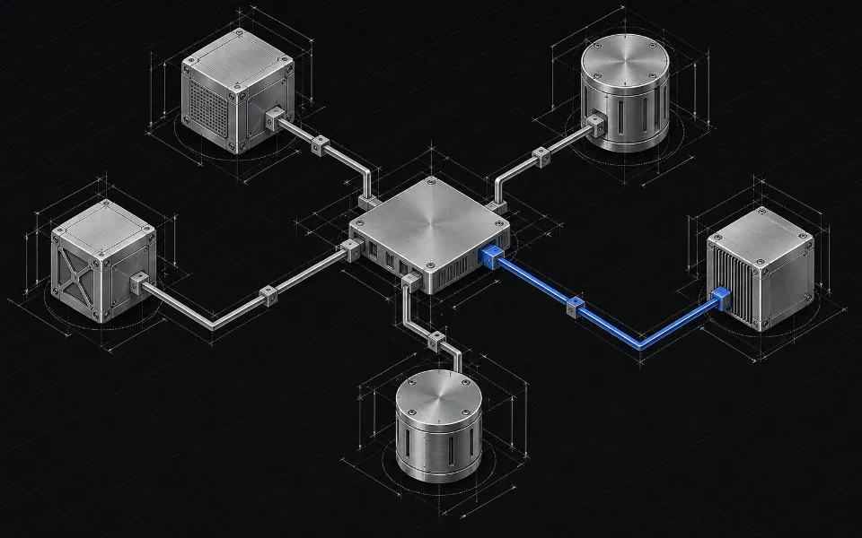 Blueprint of separate tools connected into one central integration hub